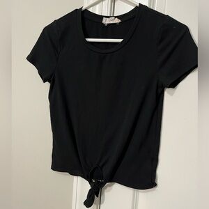Black t-shirt with tie knot at the bottom